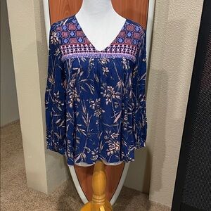 Anthropologie Blue and Pink Floral Blouse